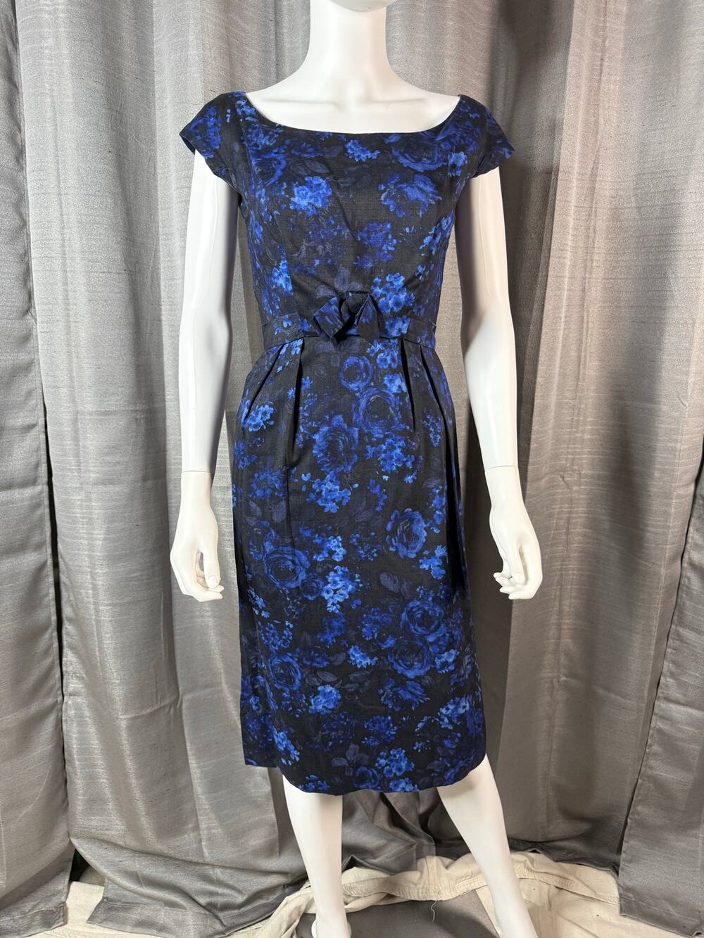 Vintage Silk Black and Blue Cocktail Dress